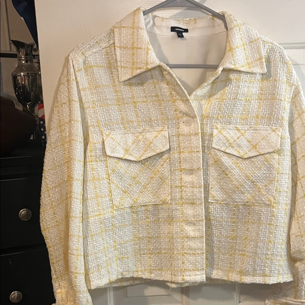 Express Yellow and White Plaid cropped Blazer women’s medium